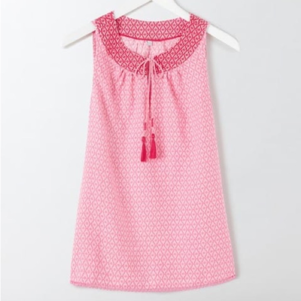 Boden Pink Patterned Sleeveless Tank with Tassel Tie